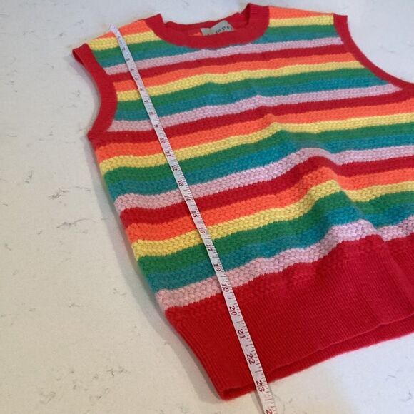 Jumper Cashmere Rainbow Bright Striped Kidcore Candyland knit Sweater Vest Med - Picture 5 of 7